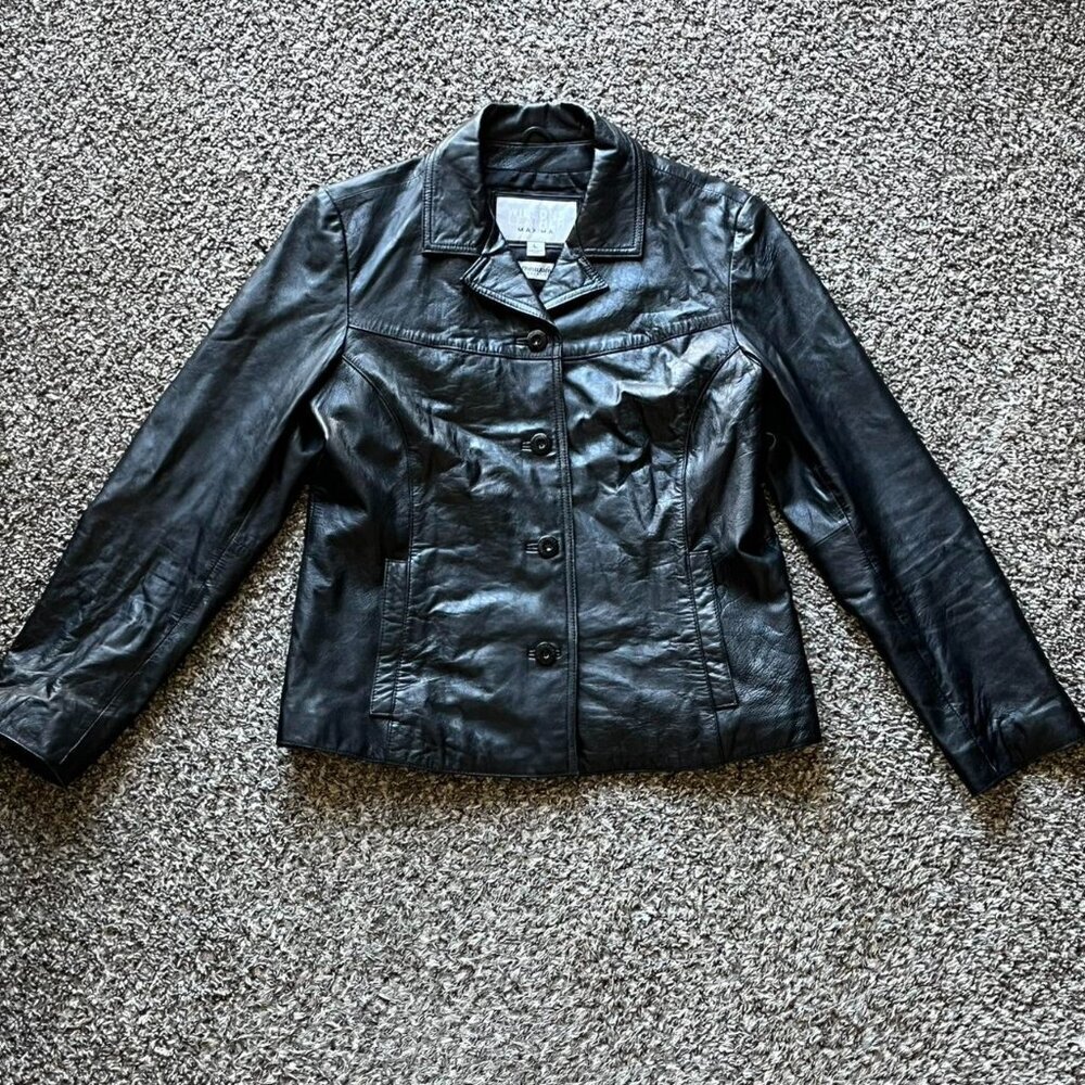 Wilsons Leather Maxima Black 100% Genuine Leather Bomber Jacket Wmn L Insulated